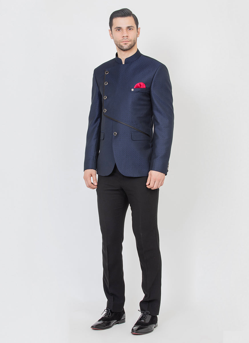 Blacksmith Navy Blue Polyester Jodhpuri Blazer Jacket for Men - Navy Blue  Bandhgala Coat for Men | Blacksmith Fashion