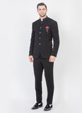 Black Bandhgala Suit with Crystal Collar