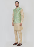 Timeless Brocade Silk Green Jacket with a Beige Kurta Set