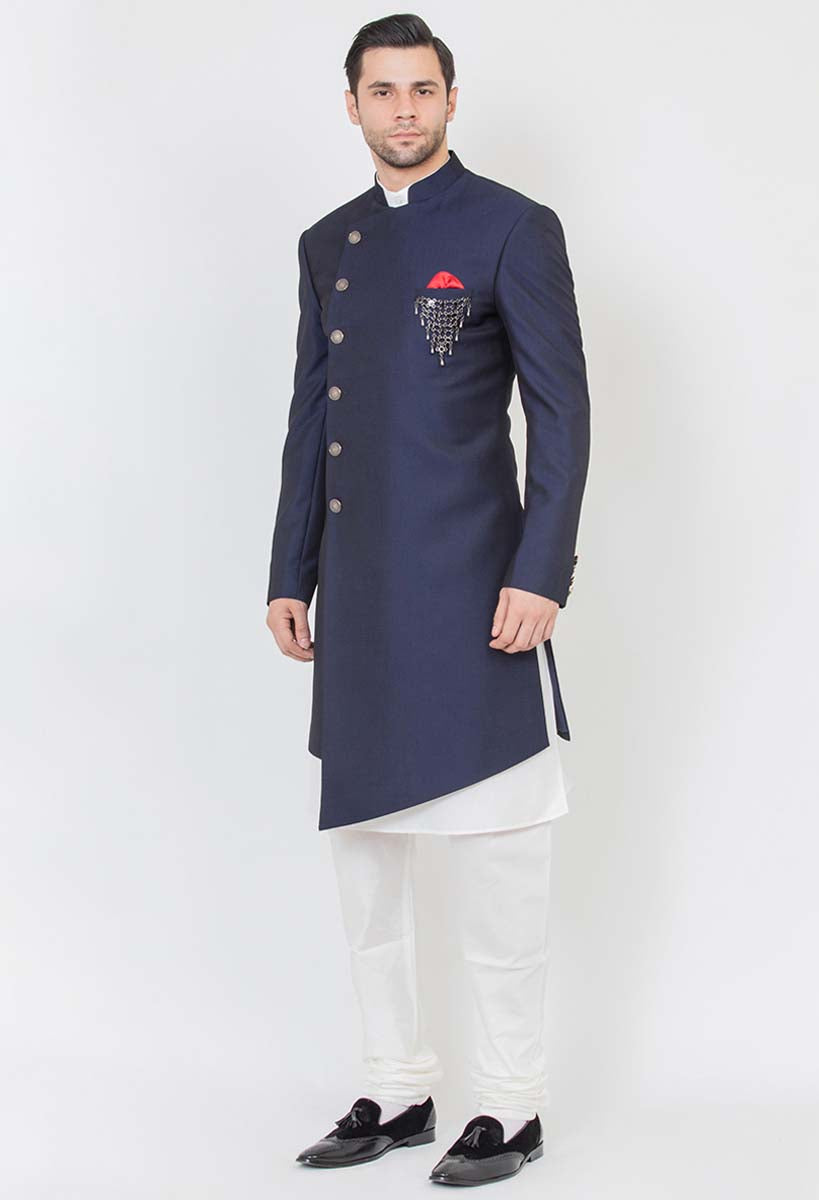Buy Navy Blue Premium Men's Designer Italian Indo Western Sherwani |  Sherwani