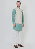 Pure linen jacket with a blue kurta set
