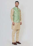 Timeless Brocade Silk Green Jacket with a Beige Kurta Set