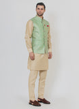 Timeless Brocade silk green jacket with a beige kurta set