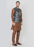 Trendy Grey Jacquard Jacket with brown kurta set