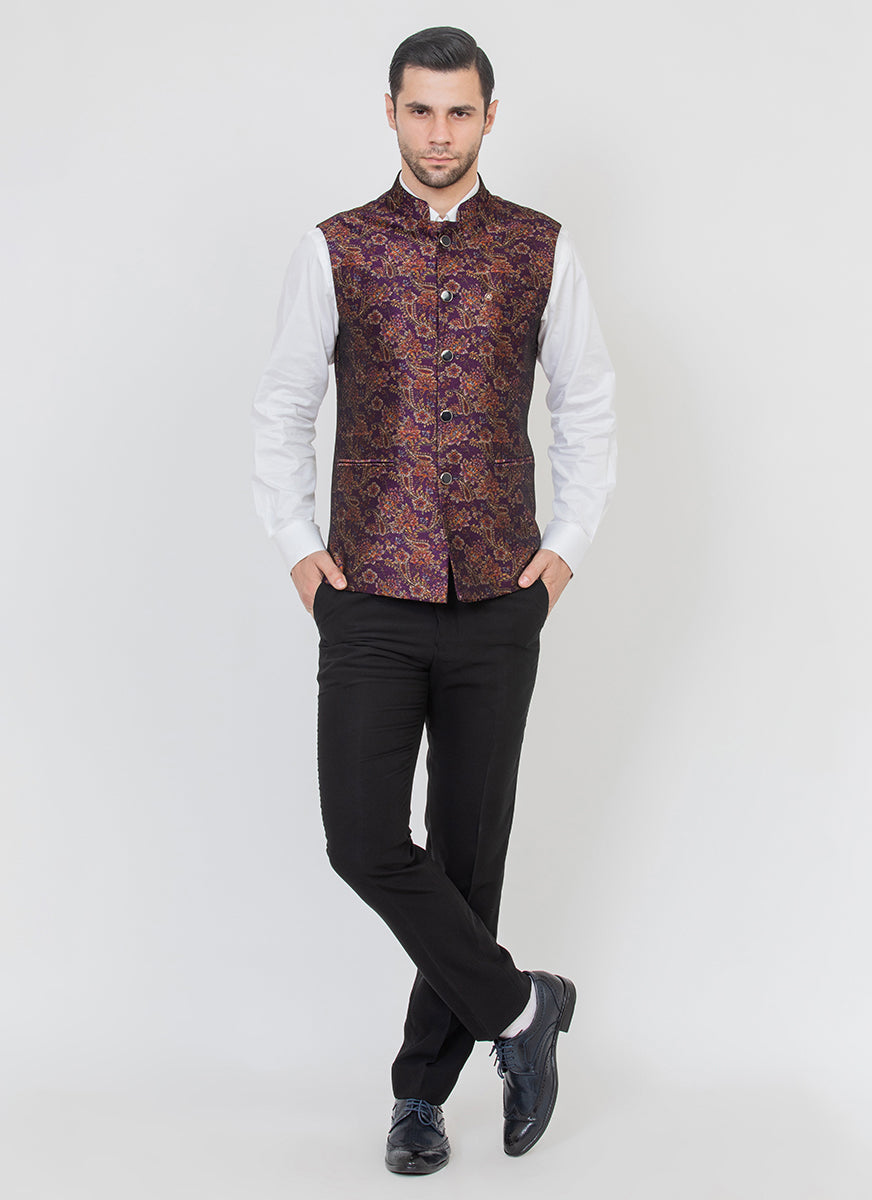 Off White Colour Party Wear Mens Jaquard Silk Indo Western Collection 1681  - The Ethnic World